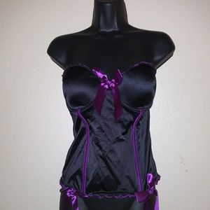 Black & Purple Bow Tie Bustier Corset
